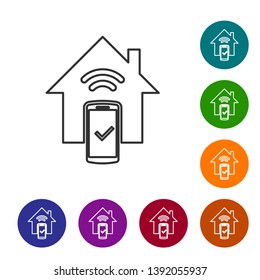 Grey Smart home - remote control system line icon isolated on white background. Set icon in color circle buttons. Vector Illustration