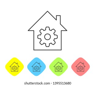 Grey Smart home settings line icon isolated on white background. Remote control. Set icon in color rhombus buttons. Vector Illustration