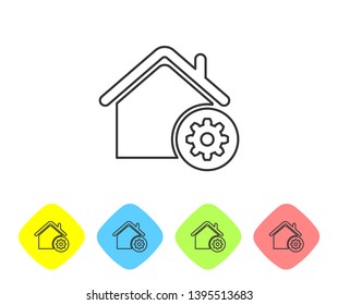 Grey Smart home settings line icon isolated on white background. Remote control. Set icon in color rhombus buttons. Vector Illustration