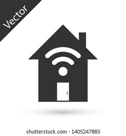 Grey Smart home with wi-fi icon isolated on white background. Remote control. Vector Illustration