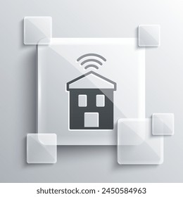 Grey Smart home with wi-fi icon isolated on grey background. Remote control. Square glass panels. Vector