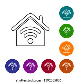 Grey Smart home with wi-fi line icon isolated on white background. Remote control. Set icon in color circle buttons. Vector Illustration