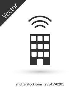Grey Smart home with wireless icon isolated on white background. Remote control. Internet of things concept with wireless connection.  Vector