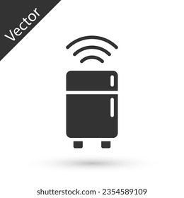 Grey Smart refrigerator icon isolated on white background. Fridge freezer refrigerator. Internet of things concept with wireless connection.  Vector