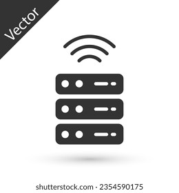 Grey Smart Server, Data, Web Hosting icon isolated on white background. Internet of things concept with wireless connection.  Vector