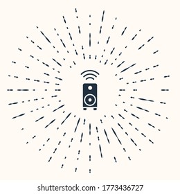 Graue Stereo-Lautsprechersystem-Symbol einzeln auf beigem Hintergrund. Lautsprecher des Soundsystems. Internet der Dinge Konzept mit drahtloser Verbindung. Abstrakte Kreis Zufallspunkte. Vektorgrafik