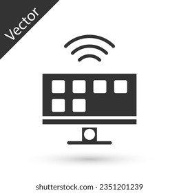 Grey Smart Tv system icon isolated on white background. Television sign. Internet of things concept with wireless connection.  Vector