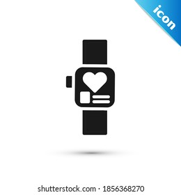 Grey Smart watch showing heart beat rate icon isolated on white background. Fitness App concept.  Vector