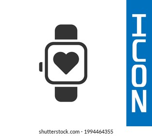 Gris Smart watch mostrando el icono de ritmo cardiaco aislado en fondo blanco. Concepto de aplicación de fitness.  Vector