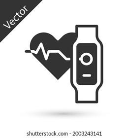 Grey Smart watch showing heart beat rate icon isolated on white background. Fitness App concept.  Vector