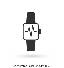 Grey Smart watch showing heart beat rate icon isolated on white background. Fitness App concept.  Vector