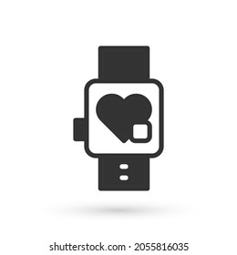 Grey Smart watch showing heart beat rate icon isolated on white background. Fitness App concept.  Vector