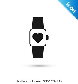 Grey Smart watch showing heart beat rate icon isolated on white background. Fitness App concept.  Vector