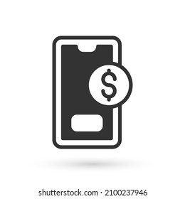 Grey Smartphone with dollar symbol icon isolated on white background. Online shopping concept. Financial mobile phone icon. Online payment.  Vector