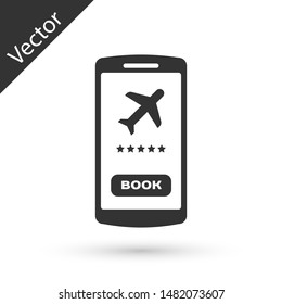 Grey Smartphone with electronic boarding pass airline ticket icon isolated on white background. Passenger plane mobile ticket for web and app.  Vector Illustration