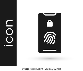 Grey Smartphone with fingerprint scanner icon isolated on white background. Concept of security, personal access via finger on mobile.  Vector Illustration