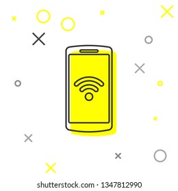 Grey Smartphone with free wi-fi wireless connection line icon isolated on white background. Wireless technology, wi-fi connection, wireless network, hotspot concepts. Vector Illustration