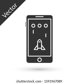 Grey Smartphone and playing in game icon isolated on white background. Mobile gaming concept.  Vector Illustration