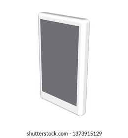 Grey smartphone. Touch pad. Tablet computer. Graphic 3D drawing. Abstract silver icon. Vector illustration.