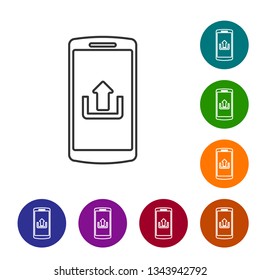 Grey Smartphone with upload line icon isolated on white background. Vector Illustration