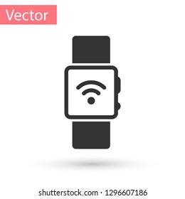 Grey Smartwatch with wireless symbol icon isolated on white background. Vector Illustration