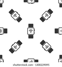 Grey Smartwatch with wireless symbol icon isolated seamless pattern on white background. Vector Illustration