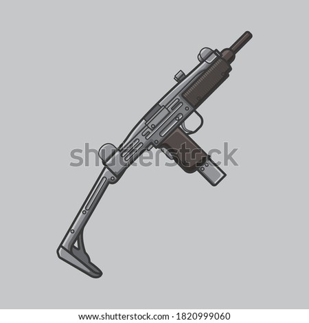 Grey SMG weapon vector on light gray background