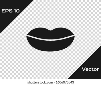 Grey Smiling lips icon isolated on transparent background. Smile symbol.  Vector Illustration