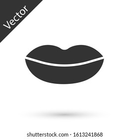 Grey Smiling lips icon isolated on white background. Smile symbol.  Vector Illustration