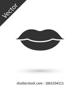 Grey Smiling lips icon isolated on white background. Smile symbol. Vector.