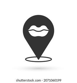 Grey Smiling lips icon isolated on white background. Smile symbol.  Vector