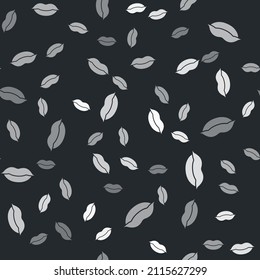 Grey Smiling lips icon isolated seamless pattern on black background. Smile symbol.  Vector