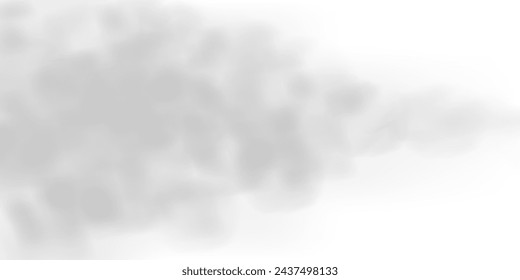 Grey smoke puff, white background and studio with no people with fog in the air. For used on light backgrounds. Transparency only in vector PNG format.	