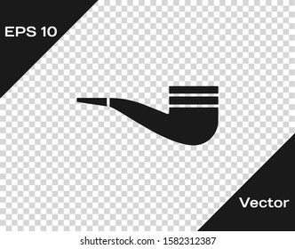 Grey Smoking pipe with smoke icon isolated on transparent background. Tobacco pipe.  Vector Illustration