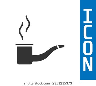 Grey Smoking pipe with smoke icon isolated on white background. Tobacco pipe.  Vector Illustration