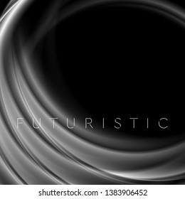 Grey smooth smoky waves on black abstract background. Vector illustration