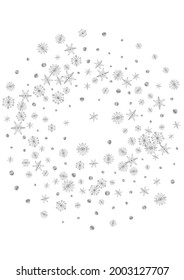 Grey Snow Background White Vector. Snowflake Sparkle Texture. Silver Confetti Graphic. Metal Particles Illustration.