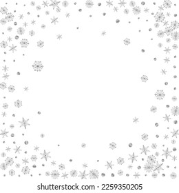 Vector blanco de fondo de nieve gris. Ilustración navideña de Confetti. Pulverización Luminosa De Punto. Patrón de Navidad de metal.
