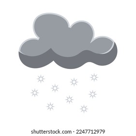 Nube de nieve gris y copos de nieve cayendo. Elemento de previsión meteorológica. Ilustración vectorial en el diseño de dibujos animados