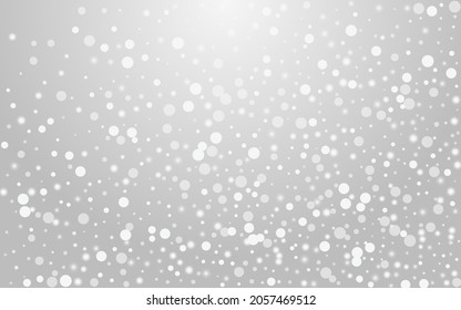 Fondo gris del vector de nieve gris. Invitación a la nevada con brillo blanco. Papel tapiz de Snowflake de Navidad. Tarjeta Confetti de Navidad.