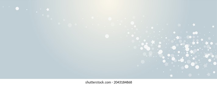 Grey Snow Vector Grey Panoramic Background. White Shine Stars Wallpaper. Minimal Flake Design. Elegant Snowstorm Card.