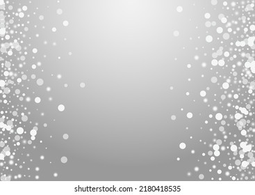 Grey Snowfall Vector Grey Background. Overlay Bokeh Snowstorm Invitation. Winter Stars Backdrop. Chrismas Snow Texture.