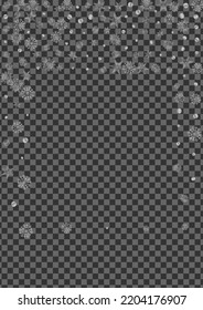 Grey Snowflake Background Transparent Vector. Flake Spray Texture. Metal Dot Xmas. Luminous Subtle Illustration.