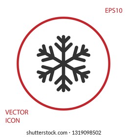 Grey Snowflake icon isolated on white background. Red circle button. Vector Illustration