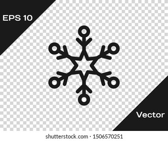 Grey Snowflake icon isolated on transparent background.  Vector Illustration
