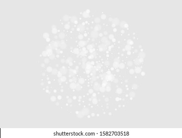 Grey Snowflake Light Postcard. Happy Flake Background. Light Card. Gray Snow Vector Banner. Snowfall Fantasy Wallpaper.