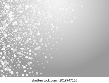Grey Snowflake Vector Grey Background. Overlay Minimal Dots Design. Glitter Snowfall Postcard. Shine Stars Illustration.
