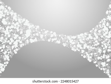 Grey Snowflake Vector Grey Background. Overlay Magic Flake Banner. Subtle Snow Wallpaper. Bokeh Stars Invitation.