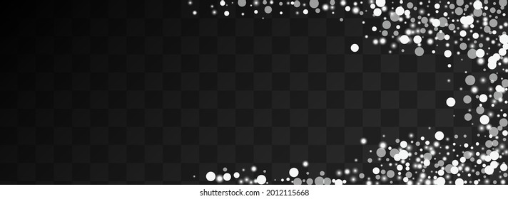 Grey Snowflake Vector Panoramic Transparent Background. Silver Xmas Snowfall Invitation. Elegant Snowstorm Texture. Glow Confetti Banner.