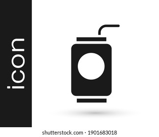 Grey Soda can with drinking straw icon isolated on white background.  Vector Illustration
